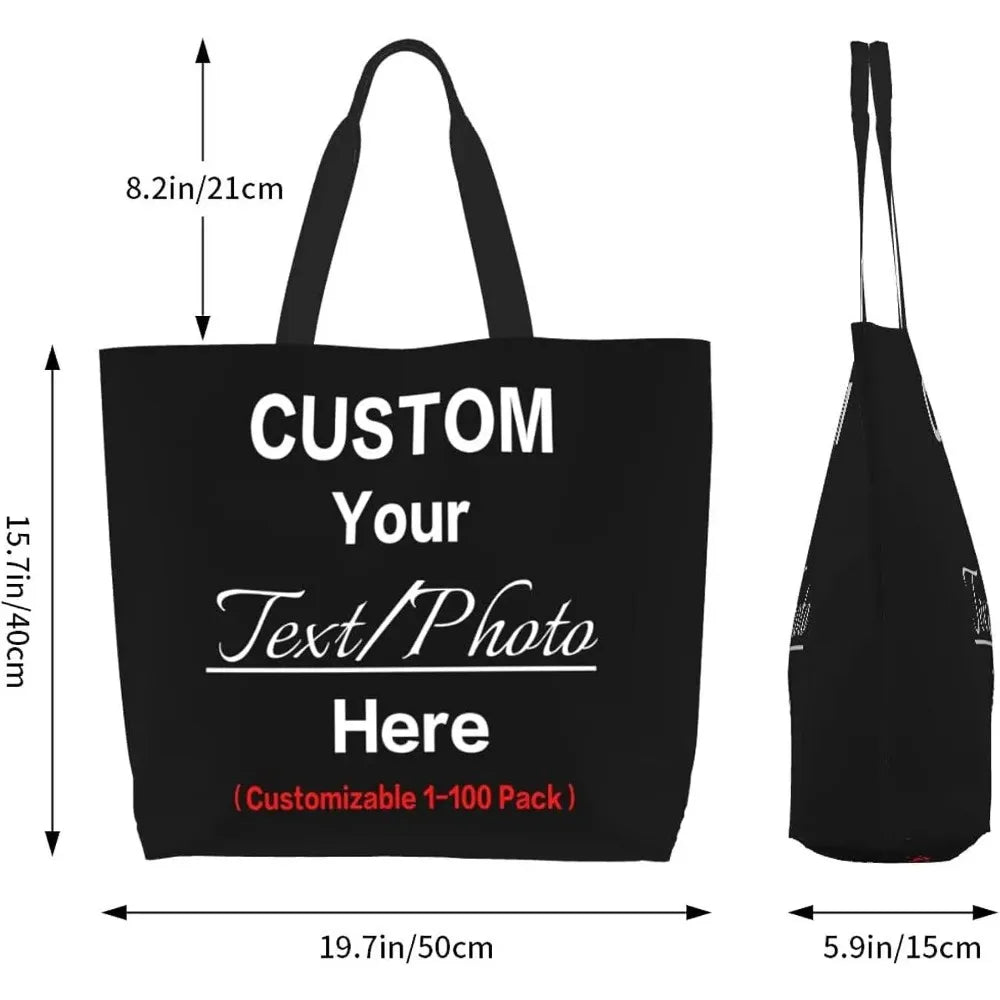 Custom Personalized Tote Bag Design Your Own Handbag Women Casual Shoulder Bag Large Shopping Bags for Work Travel Beach