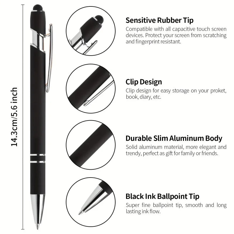 20 Personalized Pens with Stylus- Customizable Ballpoint Pen Set- Perfect for Office, School, Journaling, and Art Projects