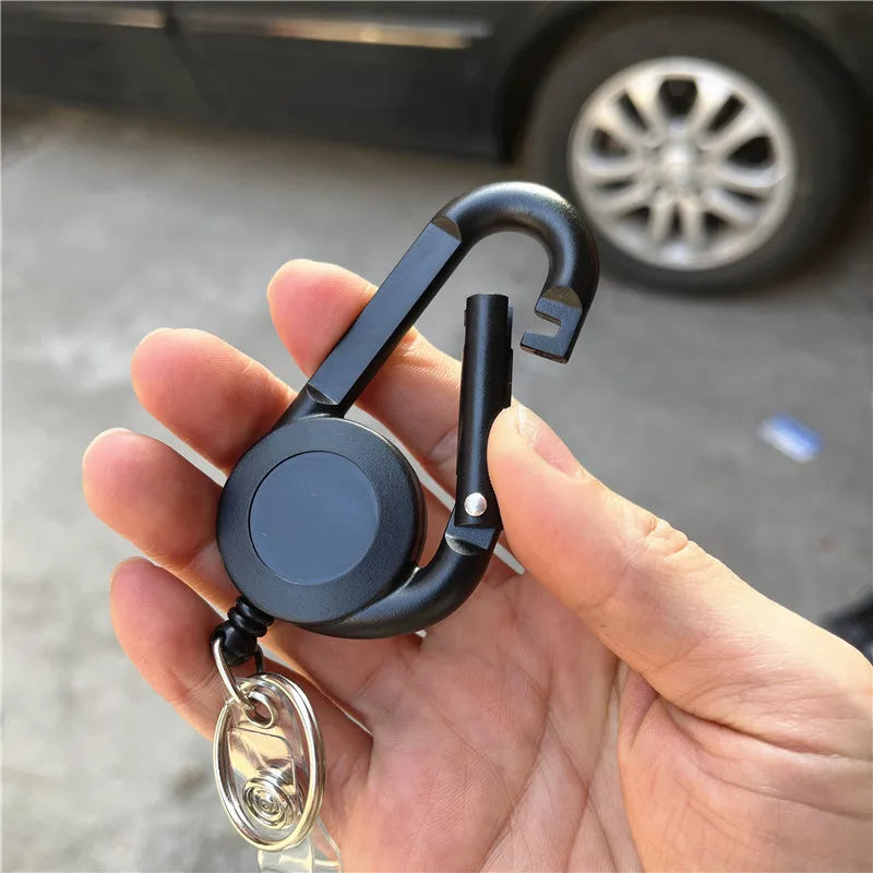 Keychain Carabiner Reel Holder Convenient Badge Holder Lanyard Black Badge for Hanging Credential Premium Retractable Keychain