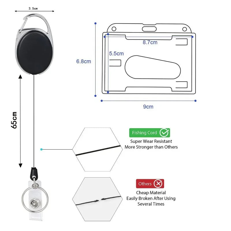 Retractable Badge Reel Holders, Metal Heavy Duty With Carabiner Belt Clip And Key Ring For ID Card Name Holder Keychain