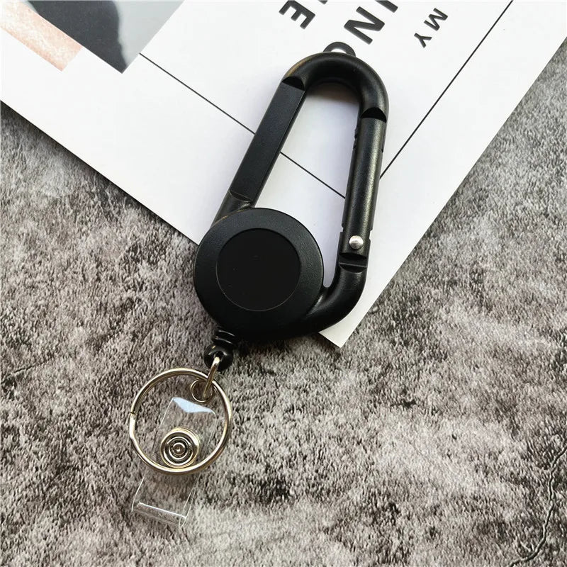 Keychain Carabiner Reel Holder Convenient Badge Holder Lanyard Black Badge for Hanging Credential Premium Retractable Keychain