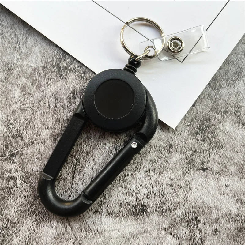 Keychain Carabiner Reel Holder Convenient Badge Holder Lanyard Black Badge for Hanging Credential Premium Retractable Keychain