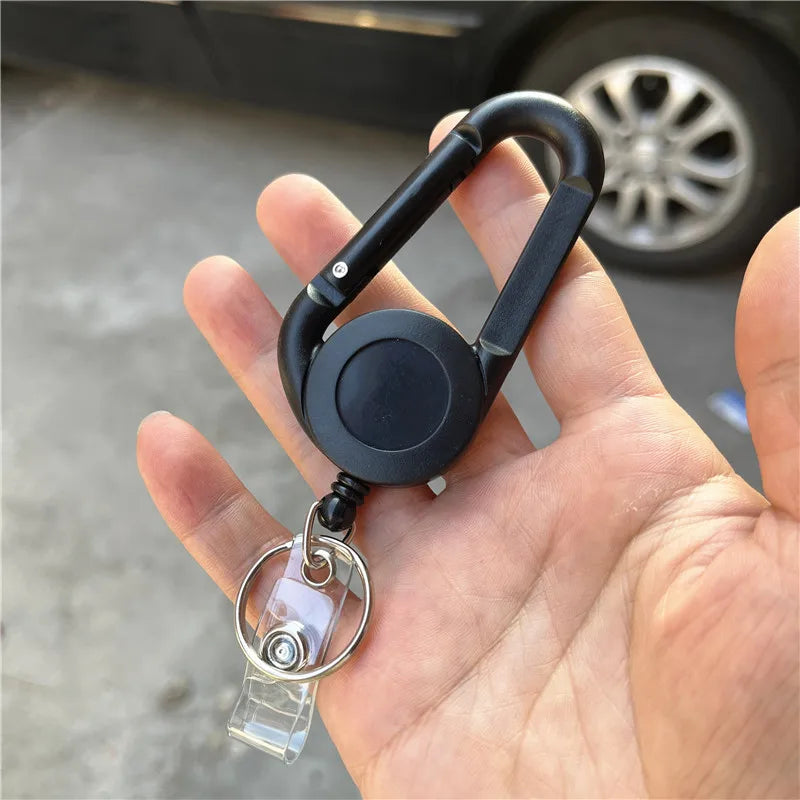 Keychain Carabiner Reel Holder Convenient Badge Holder Lanyard Black Badge for Hanging Credential Premium Retractable Keychain
