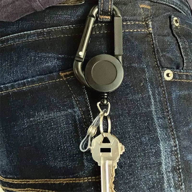 Keychain Carabiner Reel Holder Convenient Badge Holder Lanyard Black Badge for Hanging Credential Premium Retractable Keychain