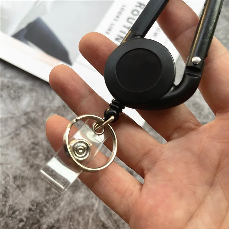 Keychain Carabiner Reel Holder Convenient Badge Holder Lanyard Black Badge for Hanging Credential Premium Retractable Keychain