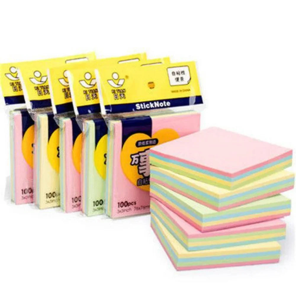 Colorful Memo Pad Sticky Notes 100 Sheets Self Adhesive Note Paper Office School Supplies Pocket Notepad for Work Study