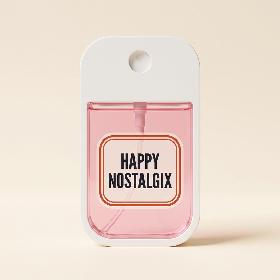 Happy Nostalgix branded hand sanitizer