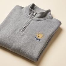 Happy Nostalgix branded quarter-zip pullover