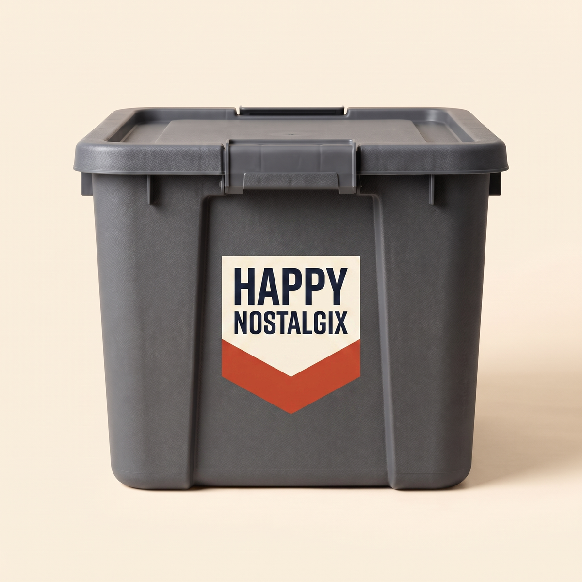 Happy Nostalgix branded plastic storage tote